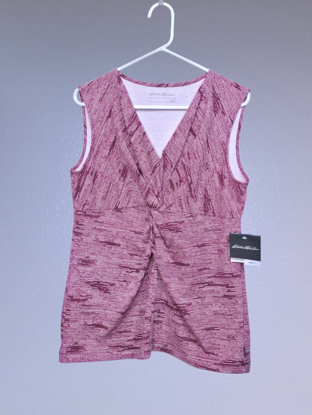 Womens Eddie Bauer Sleeveless Julia Knot Front Burgundy & White Large FreeDry